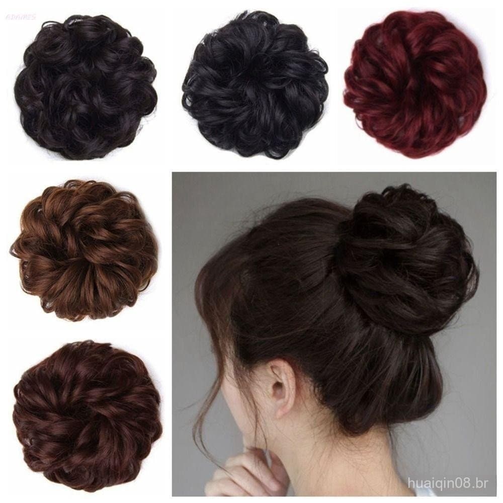 Acessórios de cabelo sintético, peruca elástica preta marrom, cabelo encaracolado bagunçado, elástico, pedaço de cabelo
