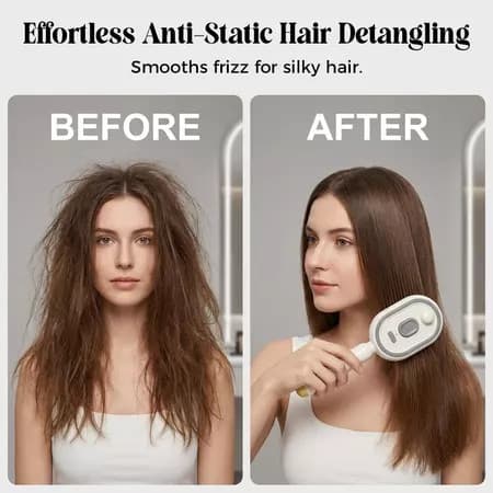 Escova De Cabelo Elétrica A Vapor 3 Em 1 , Alisador Recarregável Com Spray De Névoa , Almofada Desembaraçadora , Pente