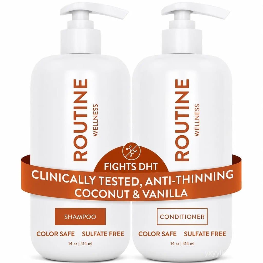 Shampoo e Condicionador RoutineWellness Anti-Queda 14oz para Cabelos Ralos e Queda de Cabelo - Sem Sulfato, Seguro para
