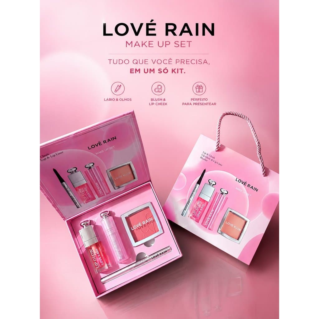 Kit Maquiagem Lové Rain Make Up Set Lip Gloss Blush Lápis
