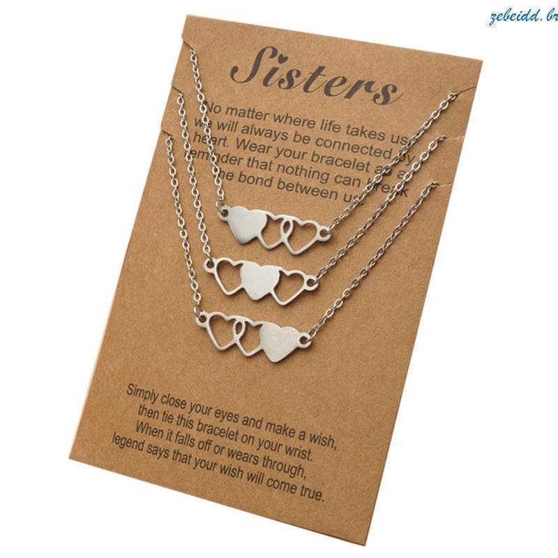 zebeidd Personalidade Aço Inoxidável Forma Coração Colar Conjunto 3 Peças Para Irmã