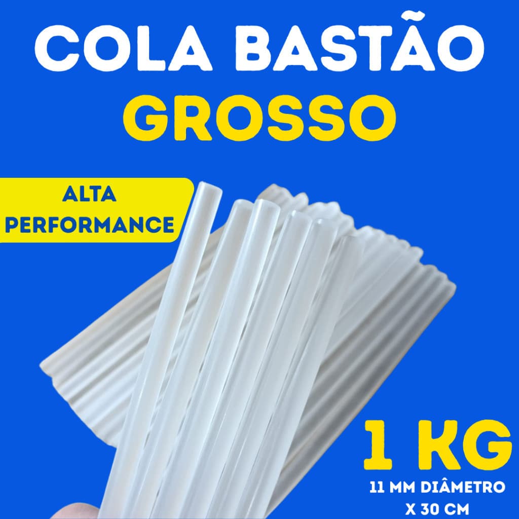 Bastão Cola Quente Grosso Semi Transparente de 11 MM e 30 cm de comprimento Artesanato Profissionais Papelaria 1 KG