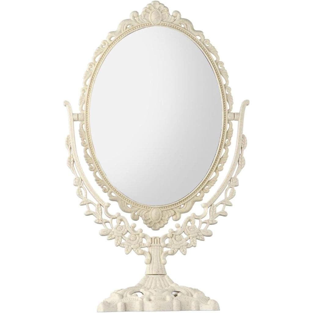 Espelho de Maquiagem Retro de Mesa com Dupla Face, Espelho Oval Giratório com Suporte de Mesa, Espelho de Maquiagem Vint