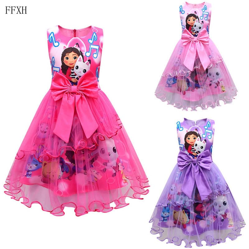 Vestidos de Casamento para Meninas, Vestido de Princesa de Malha para Festa de Verão da Gabby's Dollhouse, OBUU