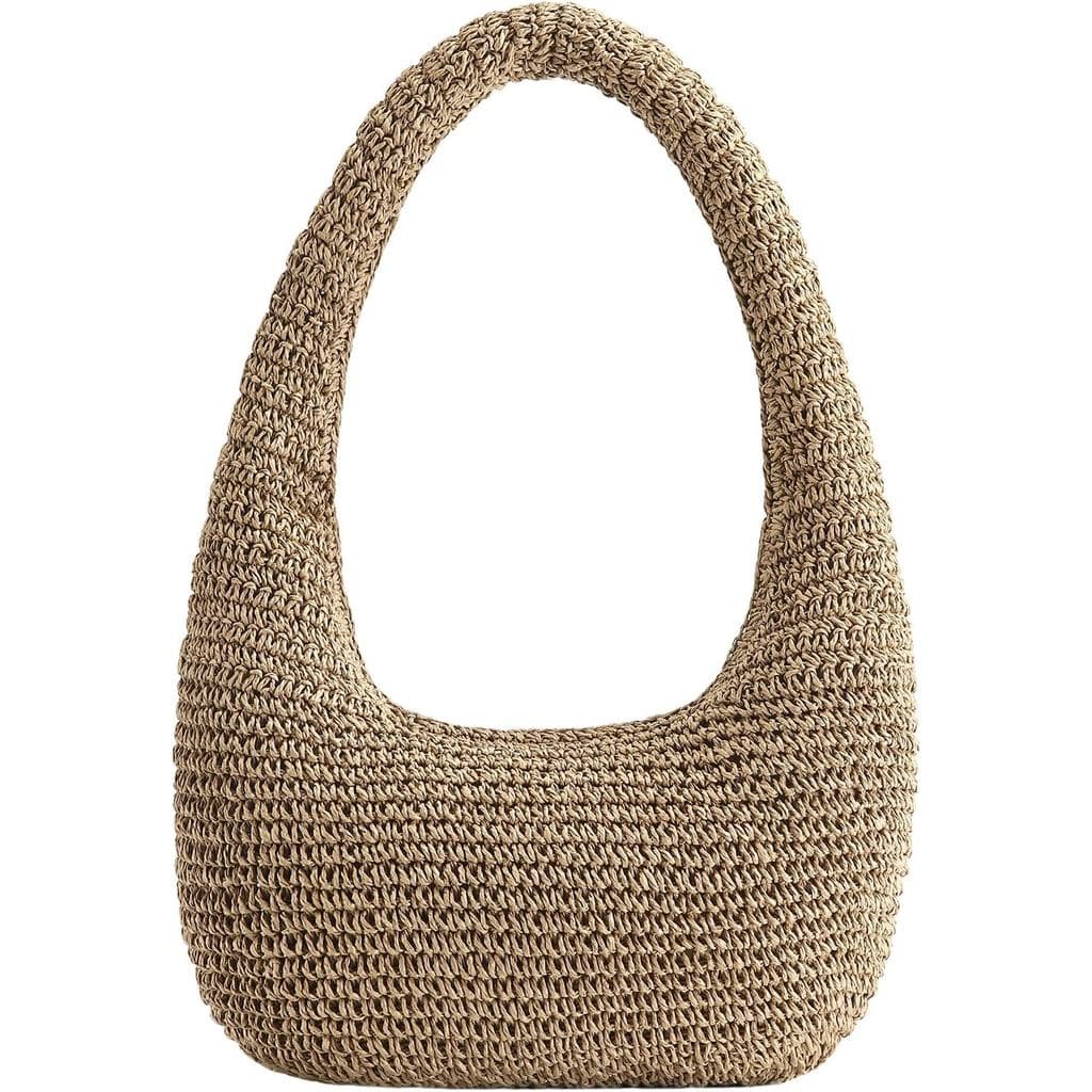 Bolsa de Praia de Palha para Mulheres, Bolsa de Verão para Férias, Bolsa de Ombro Estilo Hobo para Casamento na Praia e
