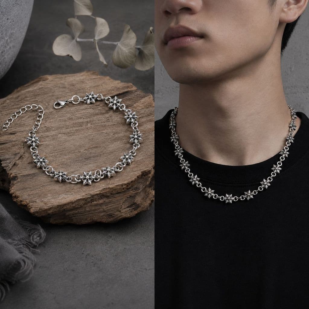 Pulseira pulseira colar hexagrama floco de neve forma masculino feminino Hip Hop Punk na moda All-Match luz jóias de lux