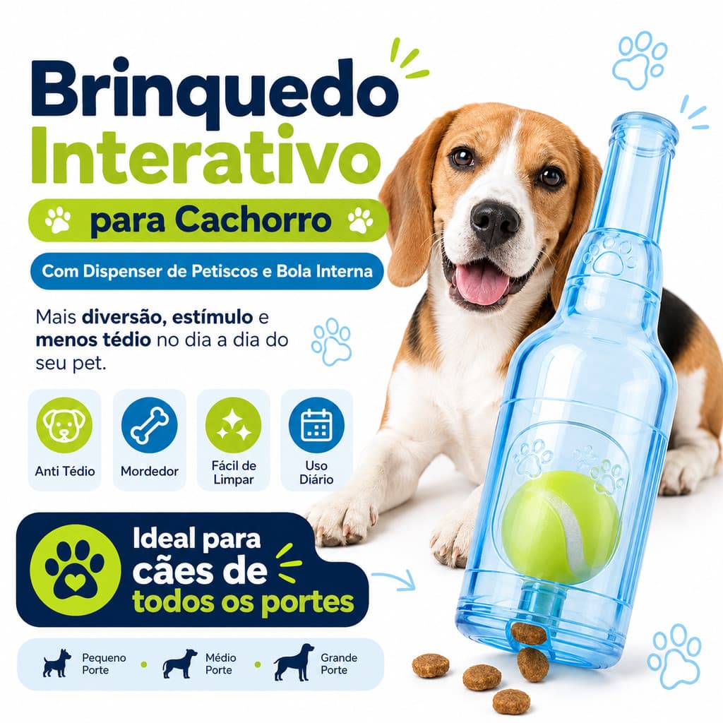 Brinquedo Interativo para Cachorro Mordedor com Dispenser de Petiscos Bola Interna Anti Tédio