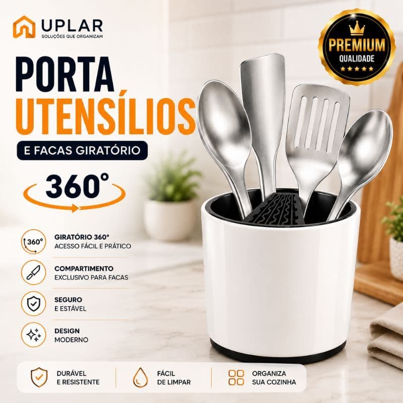Porta Utensílios Cozinha Giratório 360° com Drenagem Organizador Talheres Facas Garfos Colheres
