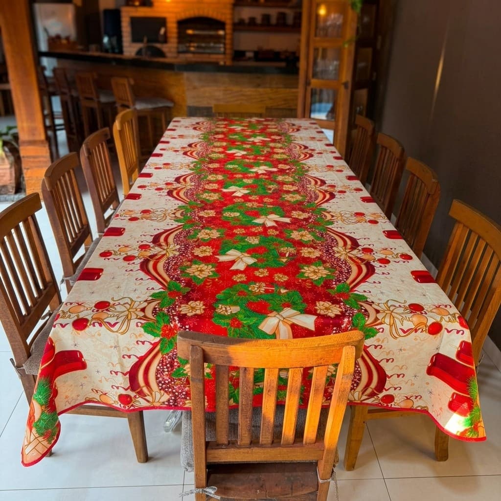 Toalha de Mesa de Natal Tecido Oxford Estampa Natalina 4, 6, 8 e 10 Lugares Lavável Secagem Rápida Decoração de Festas