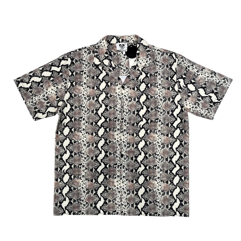 [Novo produto] Marca de rua Casual gola cubana padrão de pele de cobra retrô preguiçosa camisa estampada de manga curta