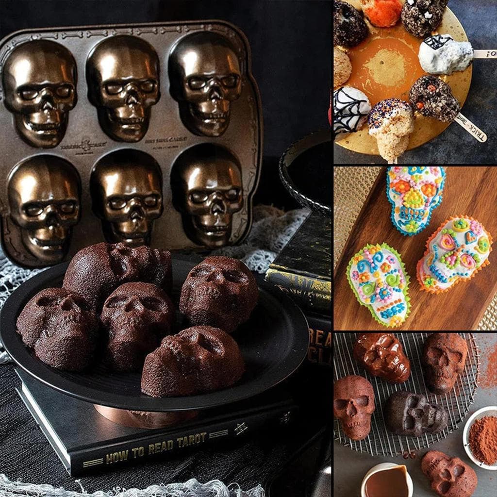 Halloween Crânio Molde De Cozimento 3D Metal DIY Esqueleto Bolo Geladeira Seguro Assadeiras Cozinha Realista Assadeira k