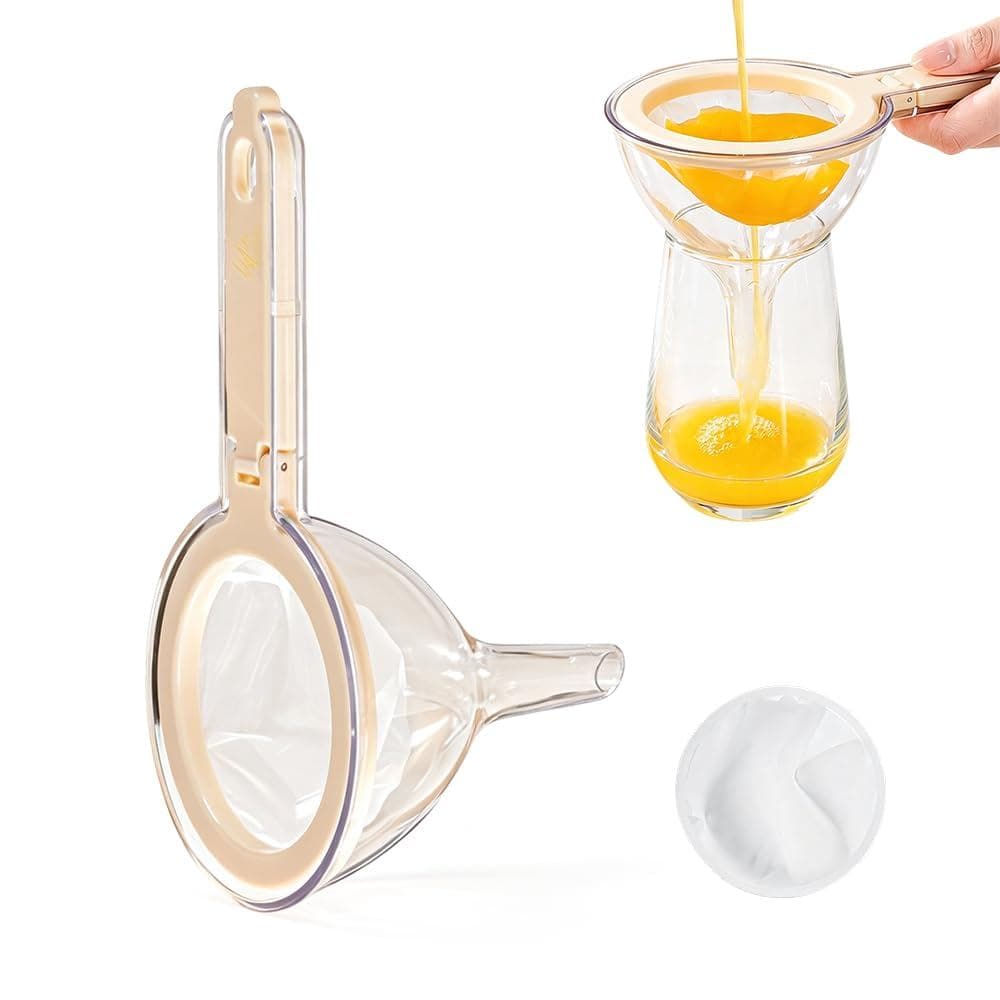 Coador de Malha Fina de Plástico, Funil com Coador de Nylon para Suco, Branco |   Conjunto 2 em 1 de funil e peneira, fi