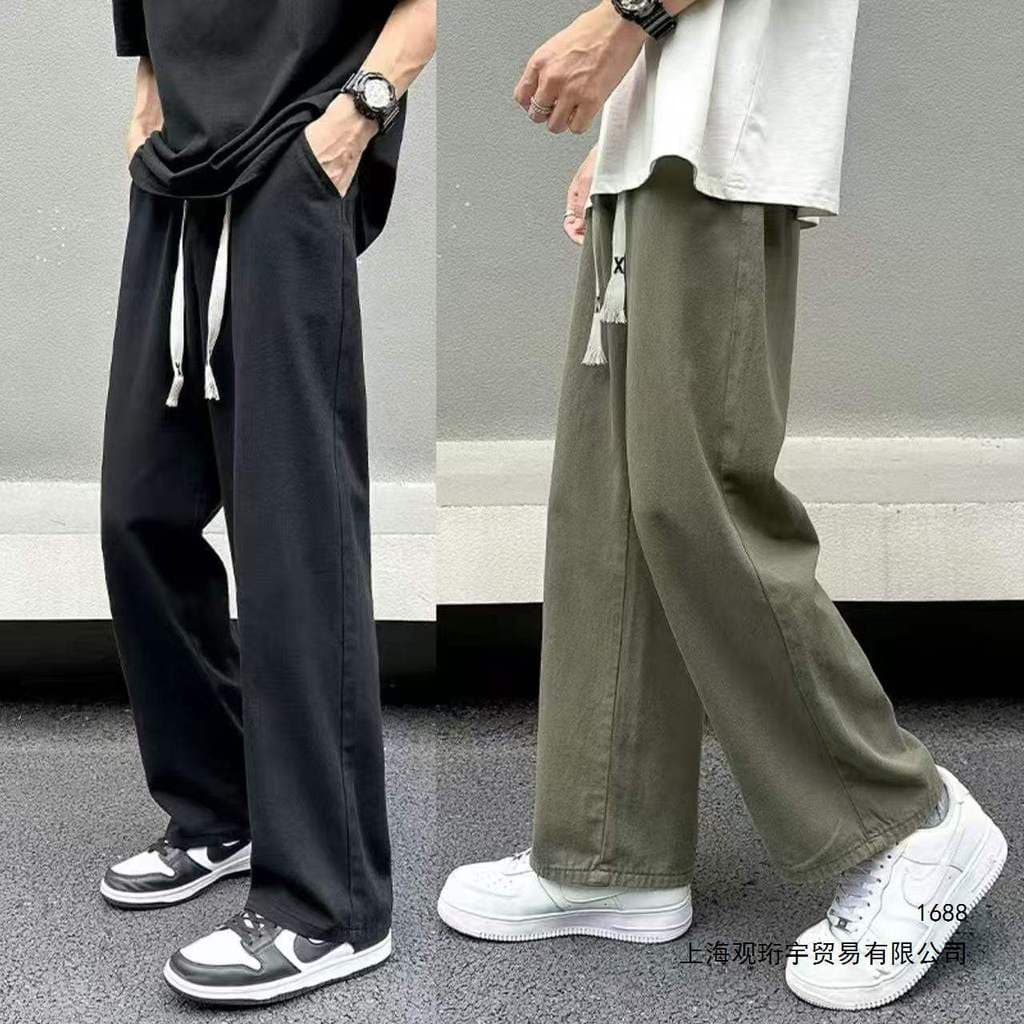 Calças masculinas verão cor sólida calças casuais estilo Hong Kong solto All-Match calças retas masculino rua resistente