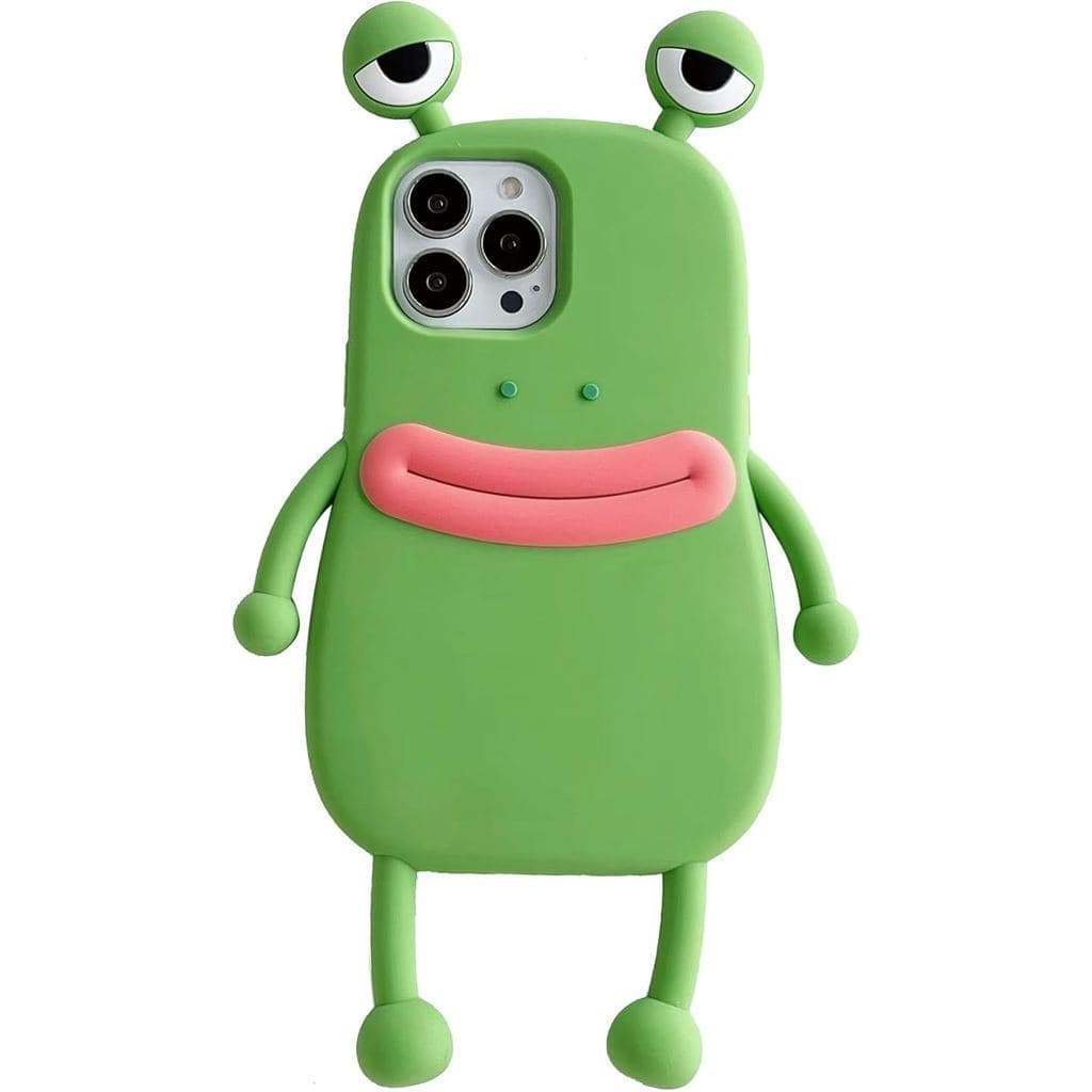 Capa de celular 3D em estilo cartoon para 15Pro, divertida e fofa, com design de sapo kawaii, capa macia para mulheres e