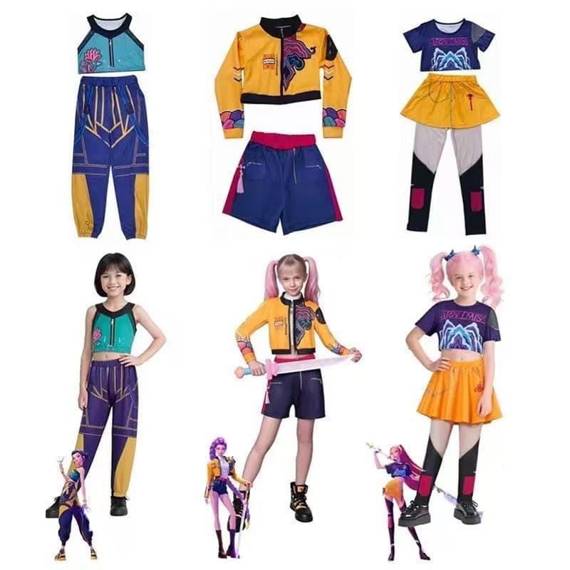 Conjunto de 2 Peças para Meninas, Fantasia de Ídolo Kpop para Festa de Halloween e Apresentação no Palco GQQE