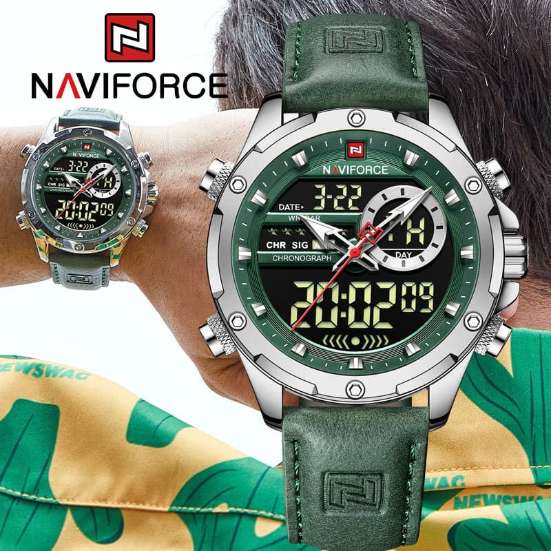 NAVIFORCE Luxo Relógios Originais Para Homens Casual Esporte Cronógrafo Alarme Quartzo Relógio De Pulso Couro À Prova Dw
