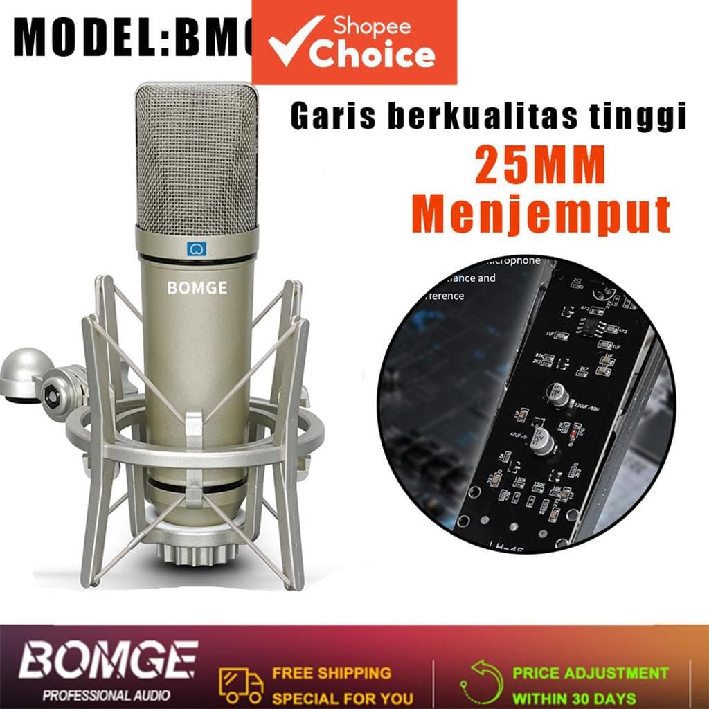 BOMGE Microfone condensador, microfone de condensador profissional de estúdio com fio, microfone cardioide de metal