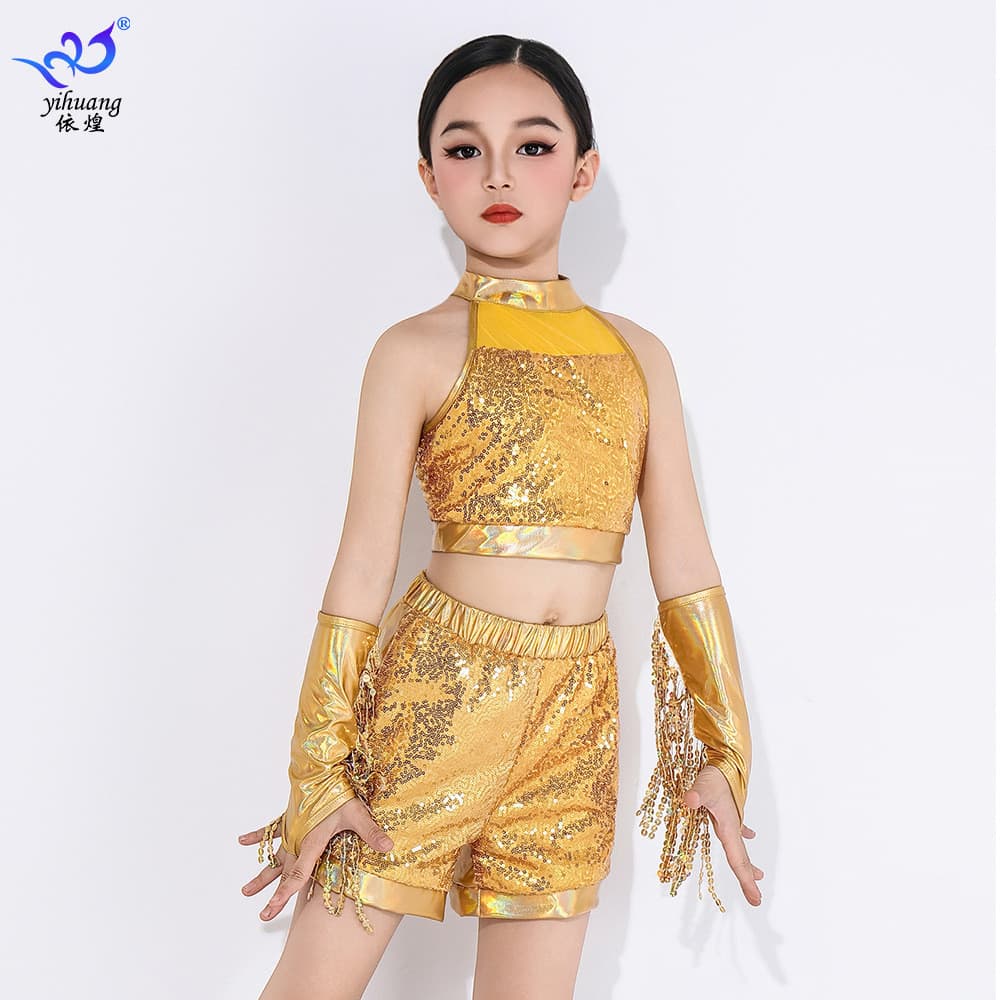 Fantasia de dança Jazz infantil, fantasia de performance de lantejoulas, fantasia de dança latina, fantasia de dança div