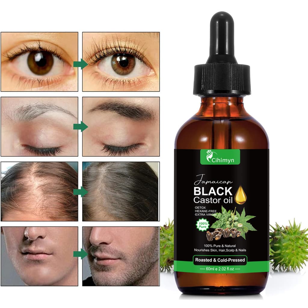 Óleo de rícino preto da Jamaica para cuidados com cabelo e couro cabeludo e massagem.