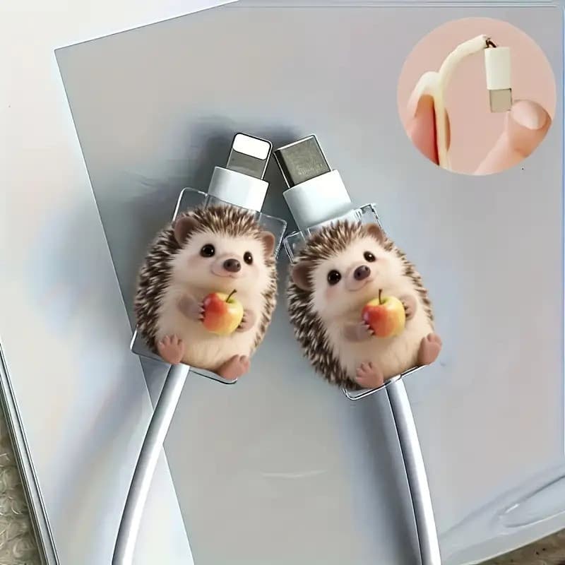 Para Apple Hedgehog Carga Protetor Caso iPhone Carregador Samsung Tipo-C Dados Cabeça Escudo
