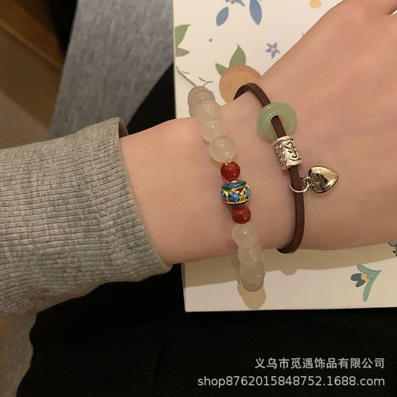 Pulseira de esmalte estilo chinês para mulheres, pulseira transparente com fecho de paz, joia retrô de cristal para melh