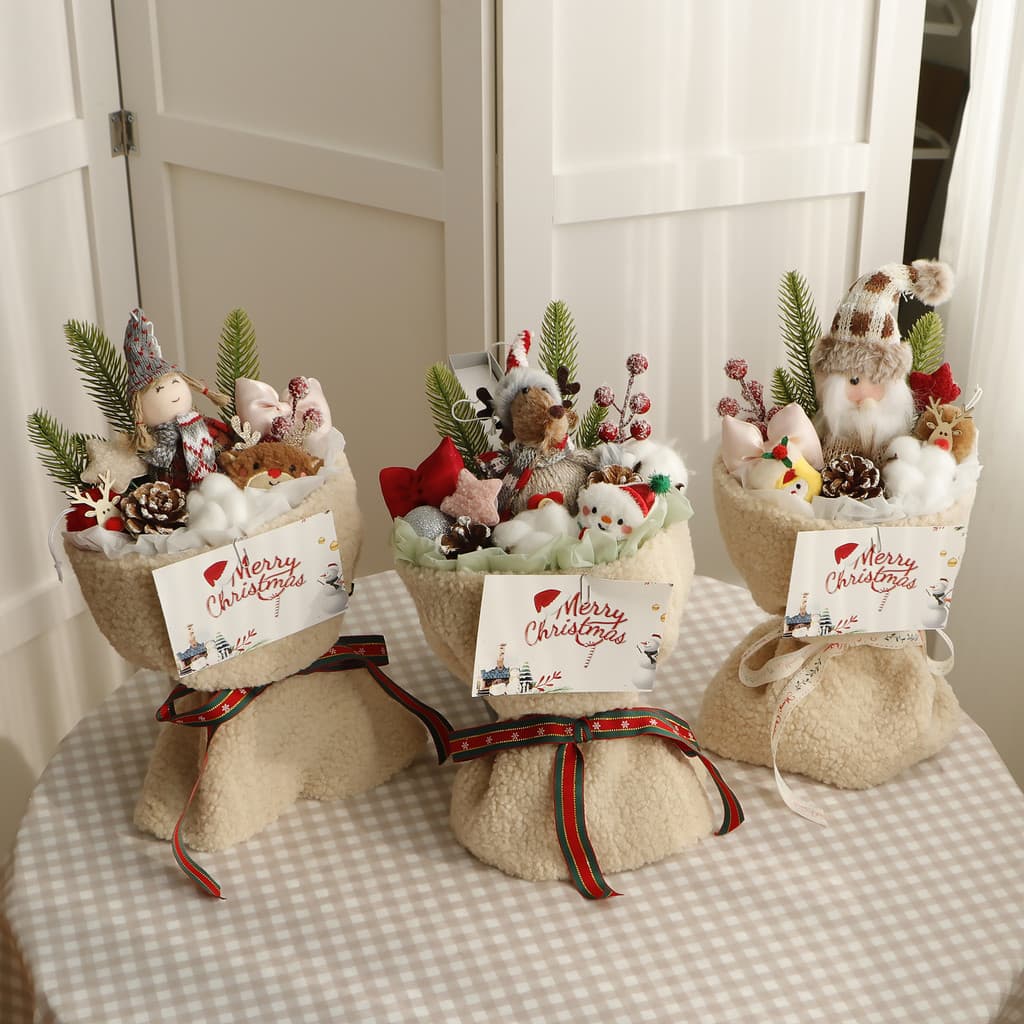Buquê de figuras do Papai Noel como presente para namorada ou melhor amiga no aniversário, pequeno presente de Natal na