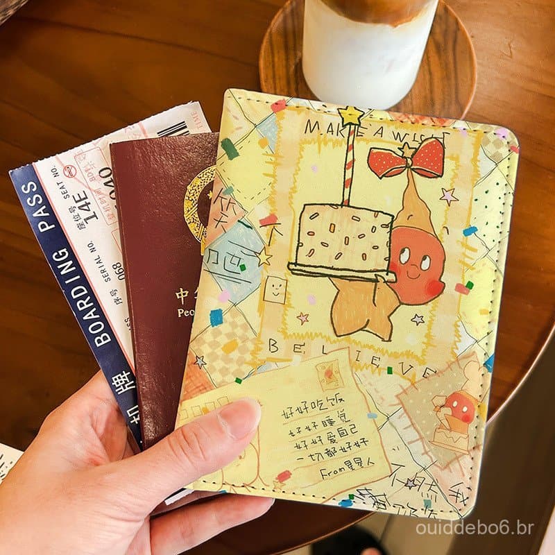 Porta-passaporte com estampa de estrela de desenho animado, estojo para documentos, capa protetora, porta-cartões multif