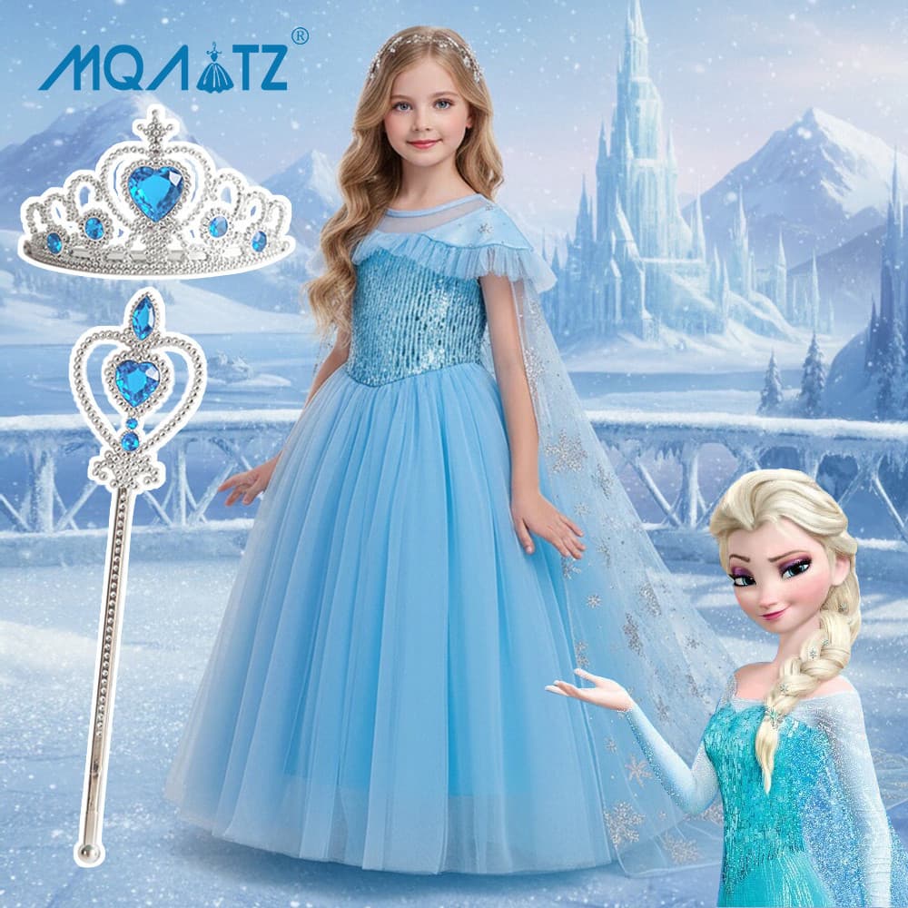 Vestido Azul para Meninas Princesa 2-10 Anos 7GGI