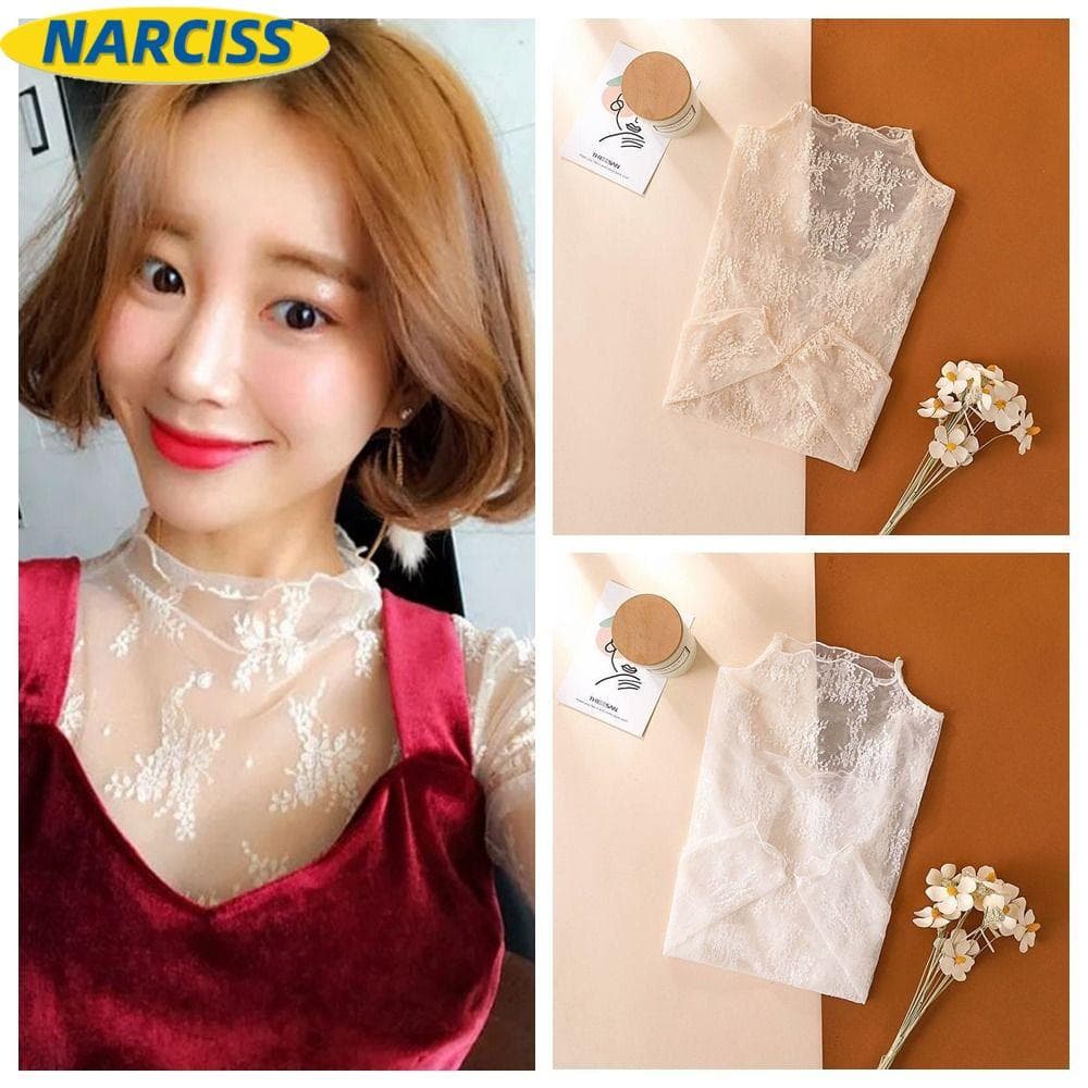 Blusa Transparente NARCISSUSPW , Camisetas De Malha , Preta De Manga Comprida
