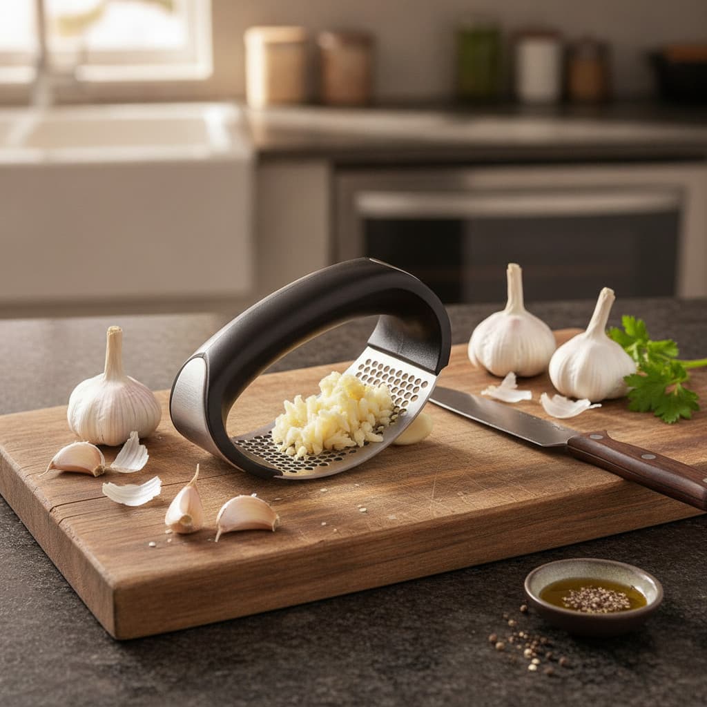 Prensa Esmagadora de Alho Premium Aço Inoxidável com Cabo ABS Ergonômico Cozinha Lavável