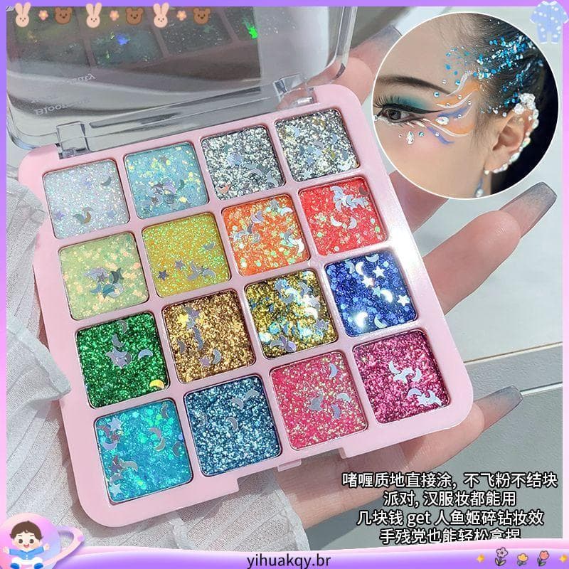 Novo estilo lantejoulas Gel glitter glitter 16 cores sem cola palco perolado desempenho sombra cos maquiagem
