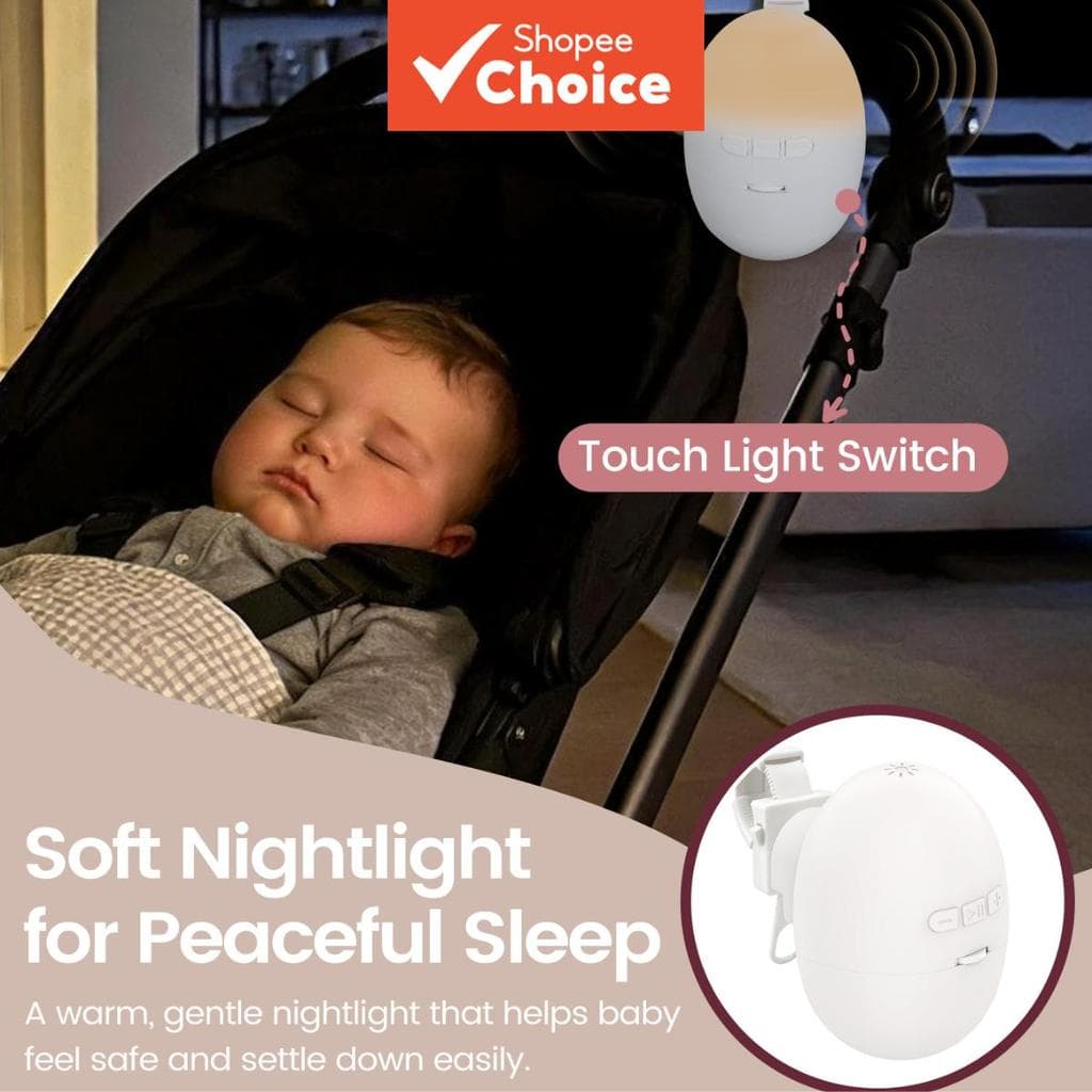 Clip-on Bebê Sono, Máquina de Ruído Branco 3 em 1 com Vibração e Luz Noturna Suave, Som Portátil para Berço e Carrinho