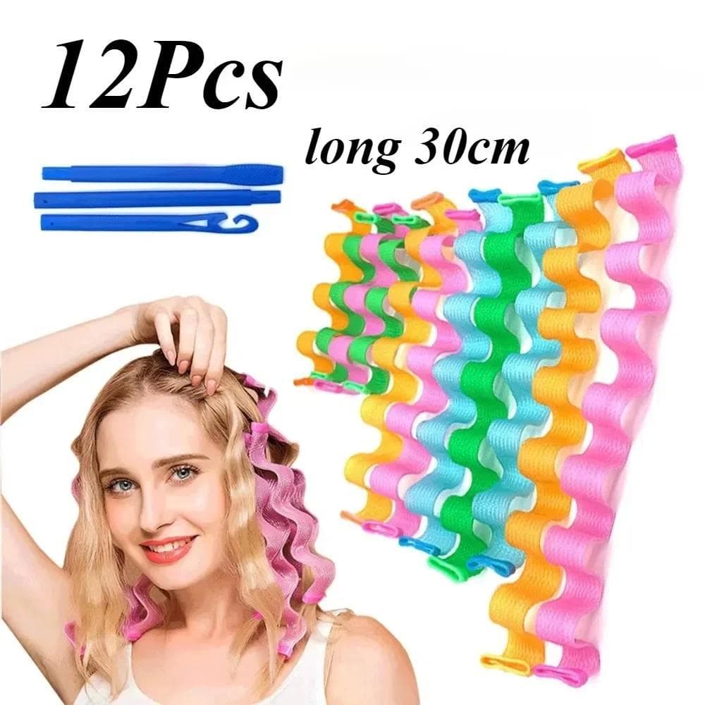 12pçs Modelador De Cabelo Mágico DIY , 30CM , Rolos Sem Calor , Bastões De Rolo De Penteado , Formadores De Ondas