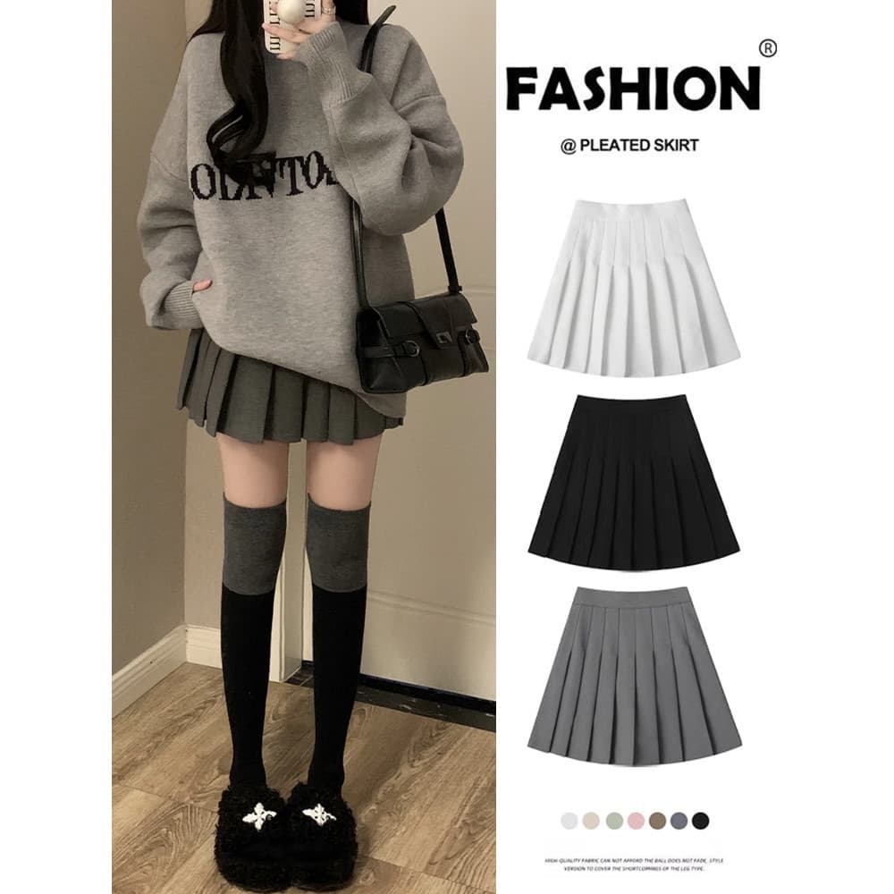 Saia de lã cinza feminina primavera outono 2026 nova saia jk cintura alta a linha saia estilo Preppy terno saia plissada