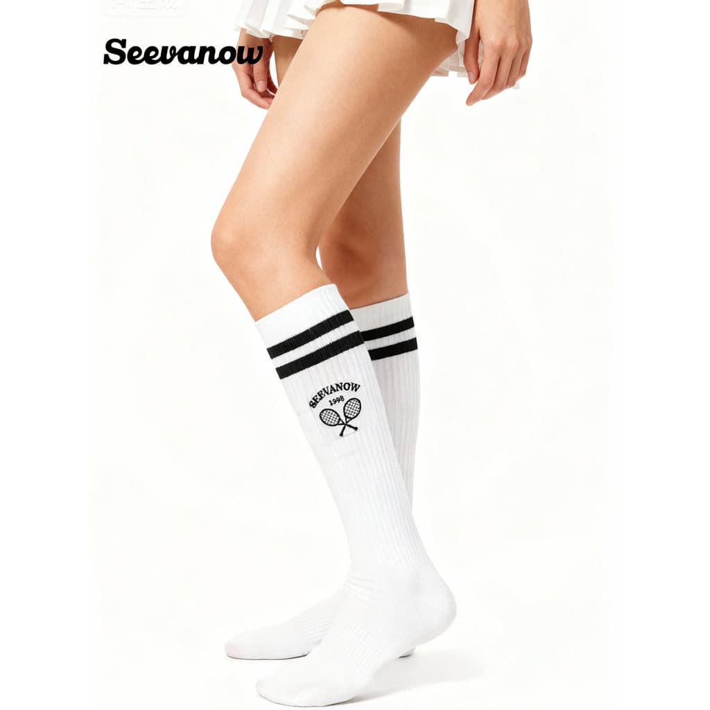 SeevaNow meias de tênis de tubo longo feminino estilo dinheiro antigo meias esportivas toalha inferior meias de golfe pr