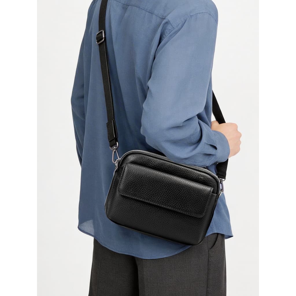 Bolsa Horizontal masculina de couro genuíno bolsa masculina novo estilo moda bolsa Diagonal de um ombro padrão seixo Cas