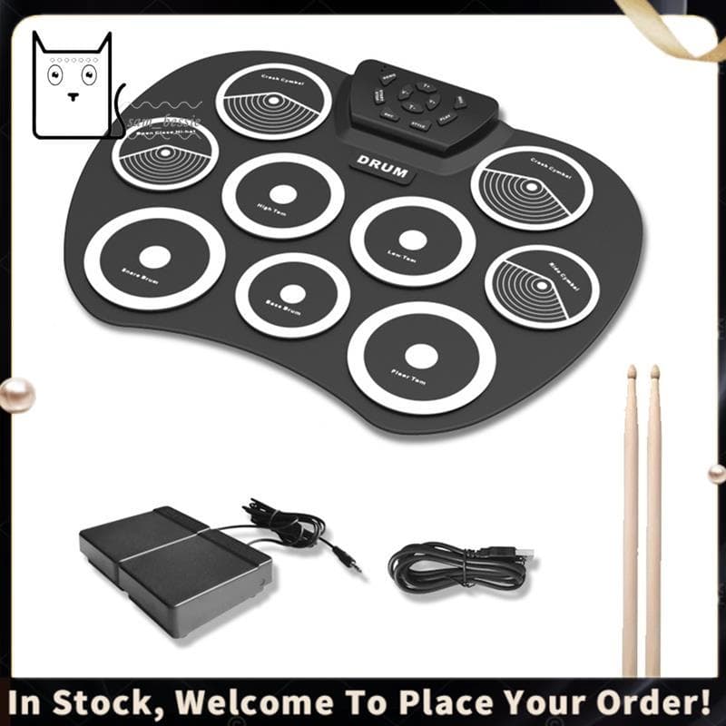 Conjunto De Bateria Eletrônica Tambor Enrolado À Mão Interface MIDI De 9 Almofadas Suporta Jogos Portátil Com Pedais De