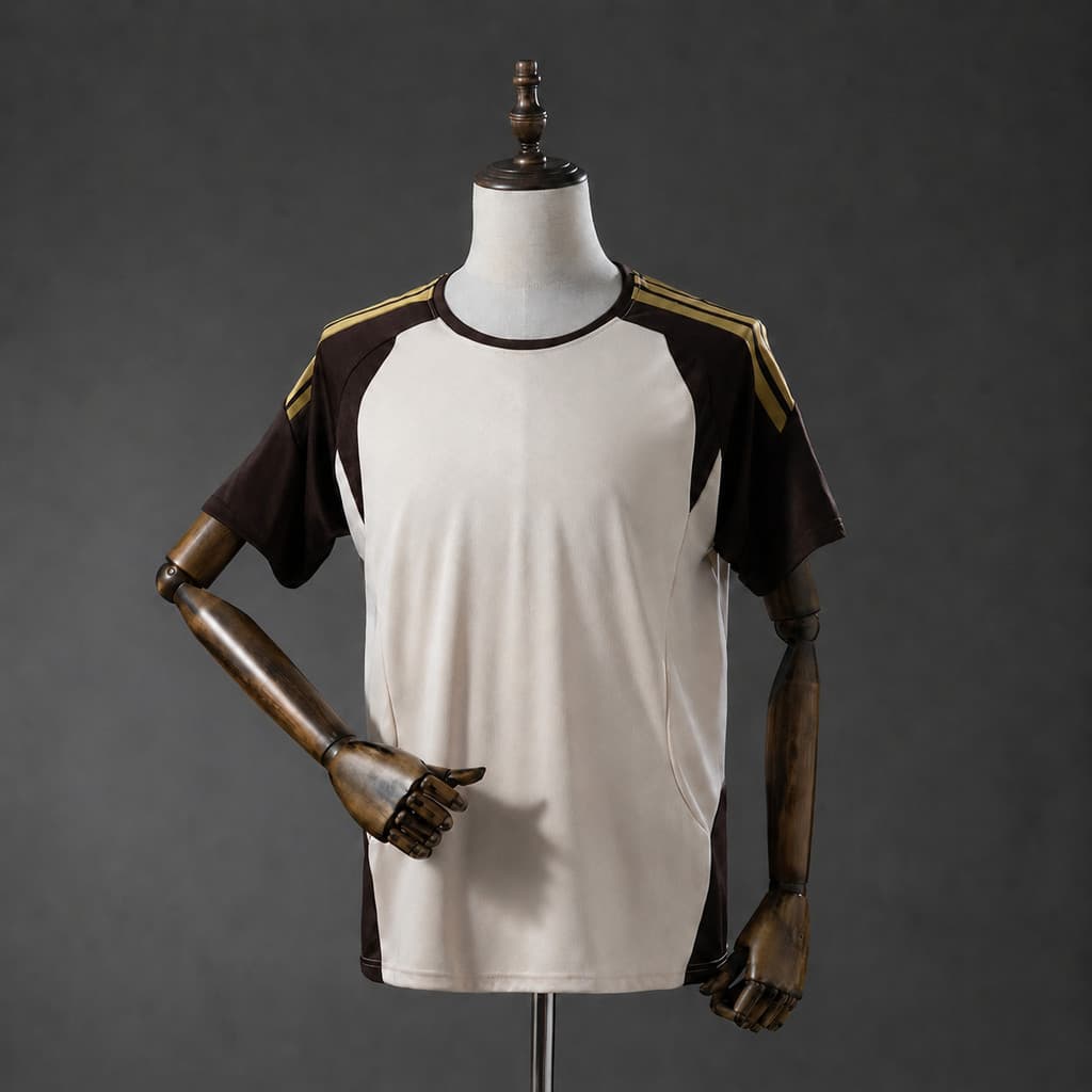 Camisa Masculina Marrom Claro com Detalhes Marrom Escuro 26/27 Modelo Esportivo Casual P ao 2XL
