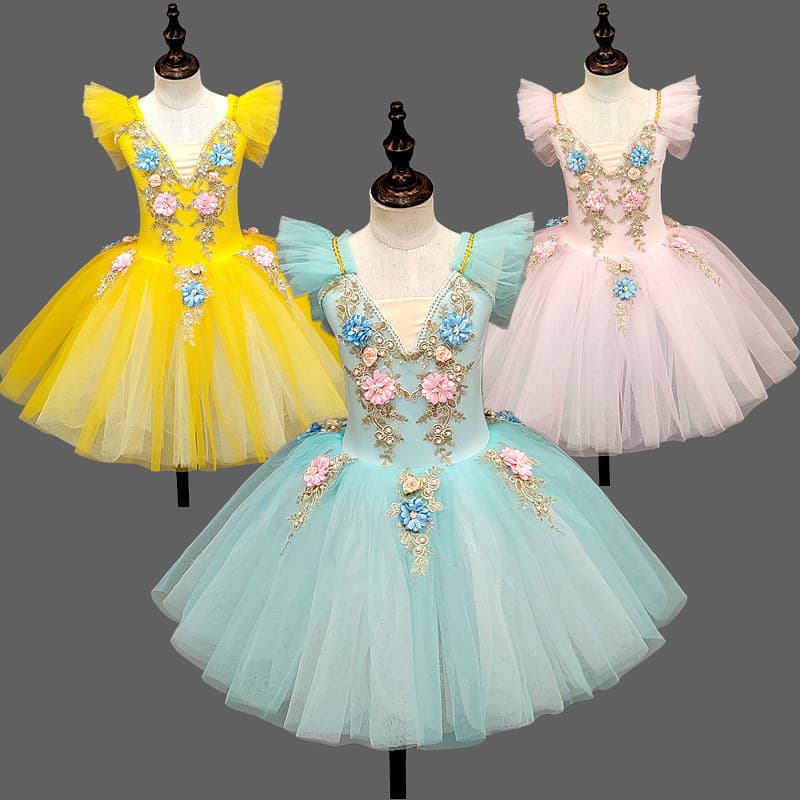 Vestido de balé infantil estilo 2025 para meninas, saia tutu, traje de performance, vestido floral de princesa infantil