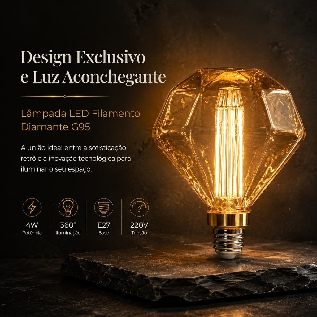 Lampada Led Filamento Diamante E27 2200k Ambar
