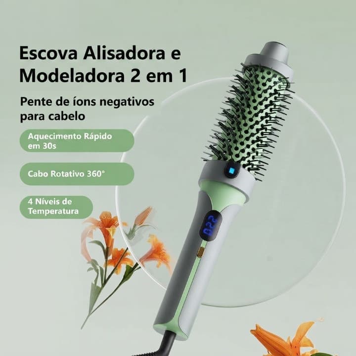 Escova Modeladora de Cabelo com Íons Negativos 4 Temperaturas Alisadora Bivolt Karina
