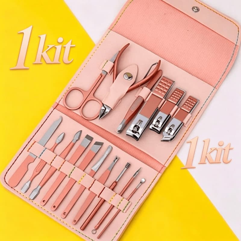 Cortador De Unhas Com Estojo De Couro 16 Peças Conjunto Manicure Pedicure Portátil Para Bolsa E Viagem