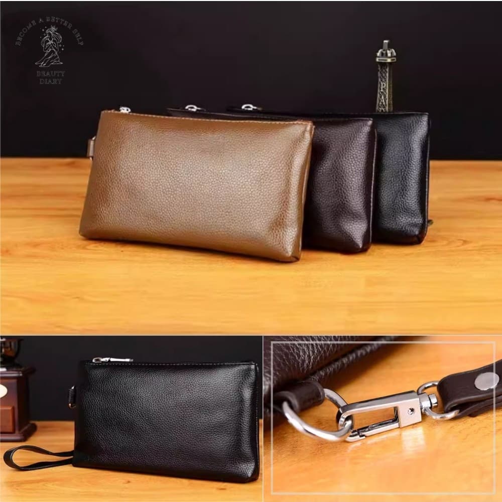 Carteira Masculina Fina De Couro PU Com Zíper , Bolsa Leve Diária Para Cartões De Identificação , Bancários E Pertences