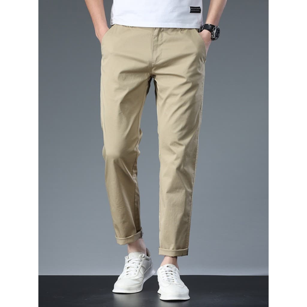 Calças cáqui até o tornozelo calças casuais masculinas verão estilo fino mais gordura plus Size calças masculinas soltas