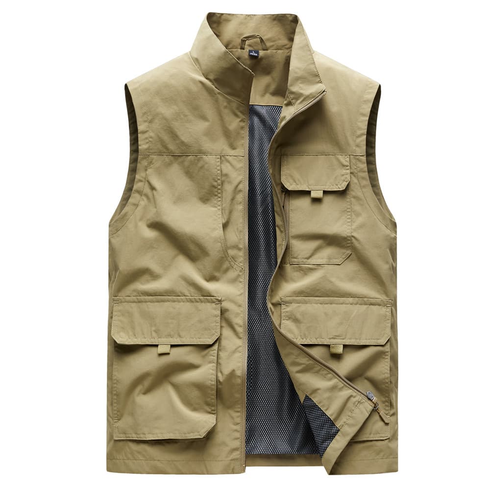 Colete ao ar livre masculino verão fino gola alta solto colete sem mangas jaqueta Casual colete masculino Multi-bolso