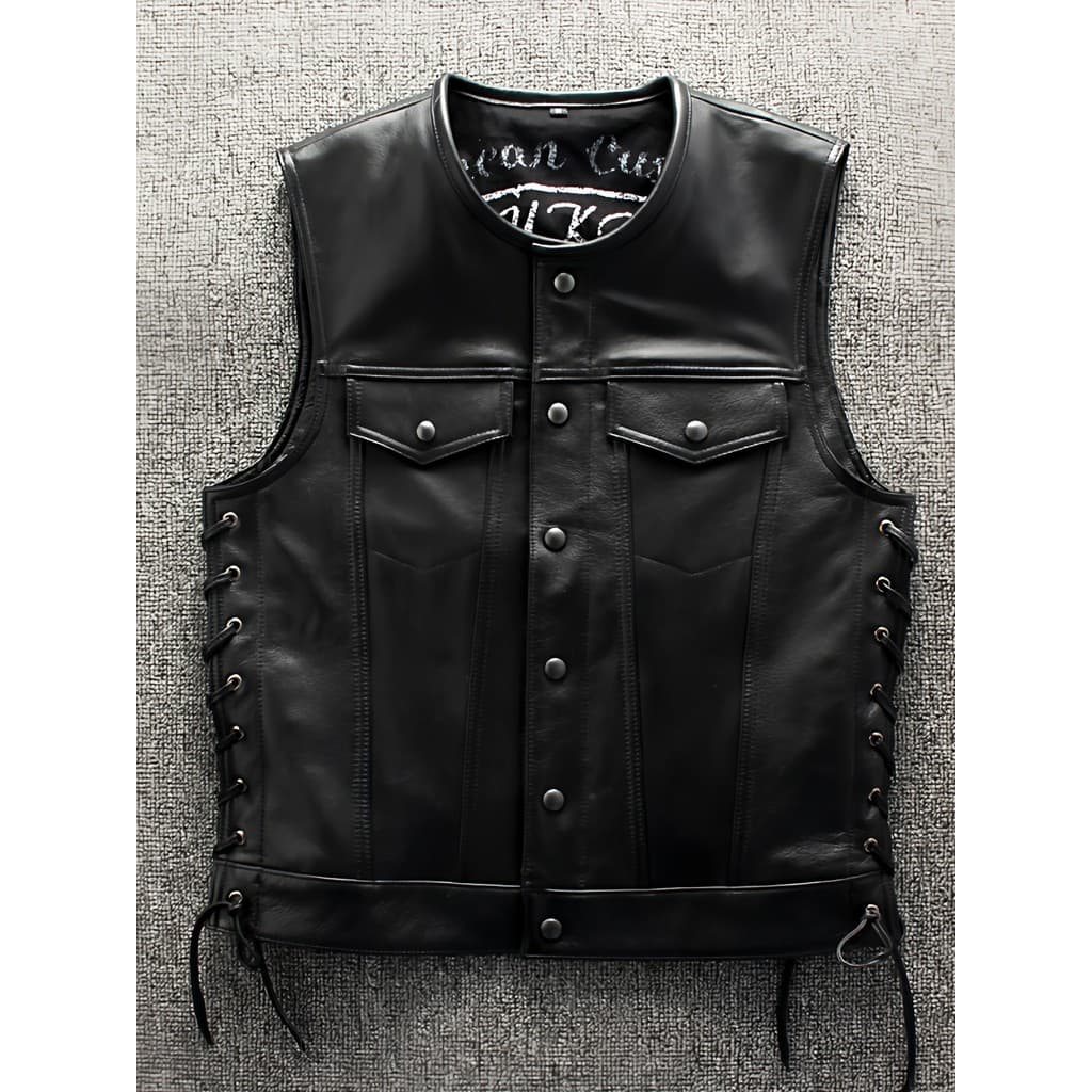 Novo produto filho do caos colete de couro genuíno masculino primeira camada gola magro-ajuste Rock motocicleta Motorcyc