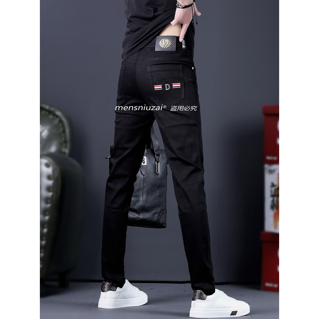 Estação Europeia Jeans Masculino Preto Street Wear Calças Masculinas Slim-fit Slimmer Look Calças Casuais Masculinas Cal