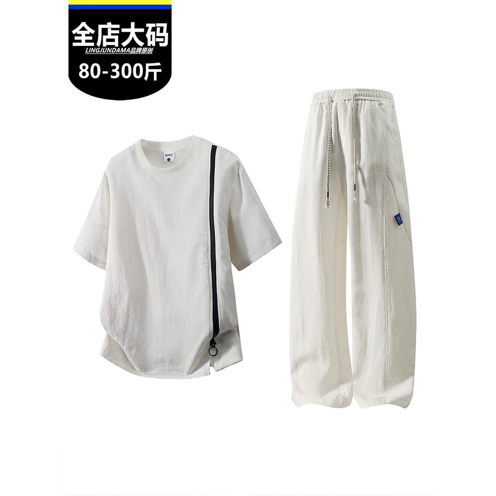 Meninos gordos Street Wear t sal série tamanho grande Design zíper contraste cor de manga curta camiseta masculina verão