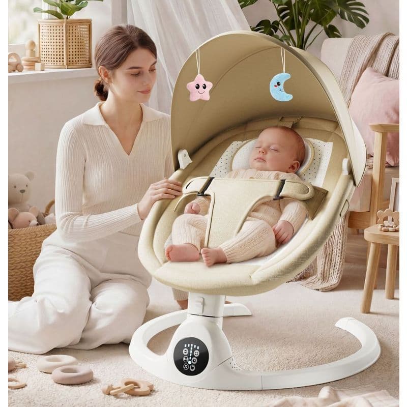 Cadeira de balanço elétrica para bebê, berço calmante para o bebê, bandeja destacável