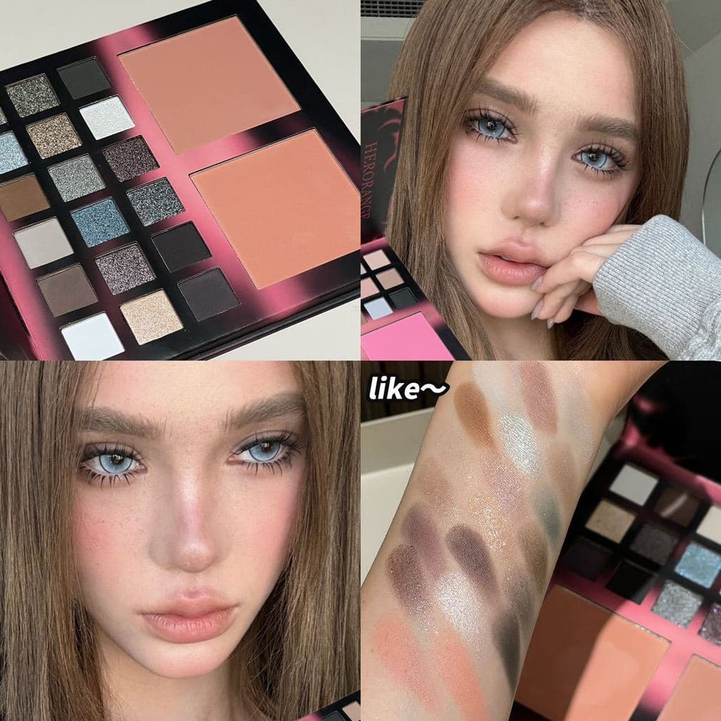 Paleta de Maquiagem HERORANGE Crimson Moon com Sombras e Blush Matte, Peroladas e Brilhantes